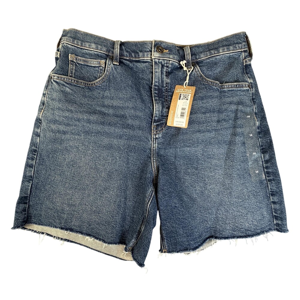 Eddie Bauer Authentic Voyager Shorts Womens 14 Blue Denim High Rise Cutoff